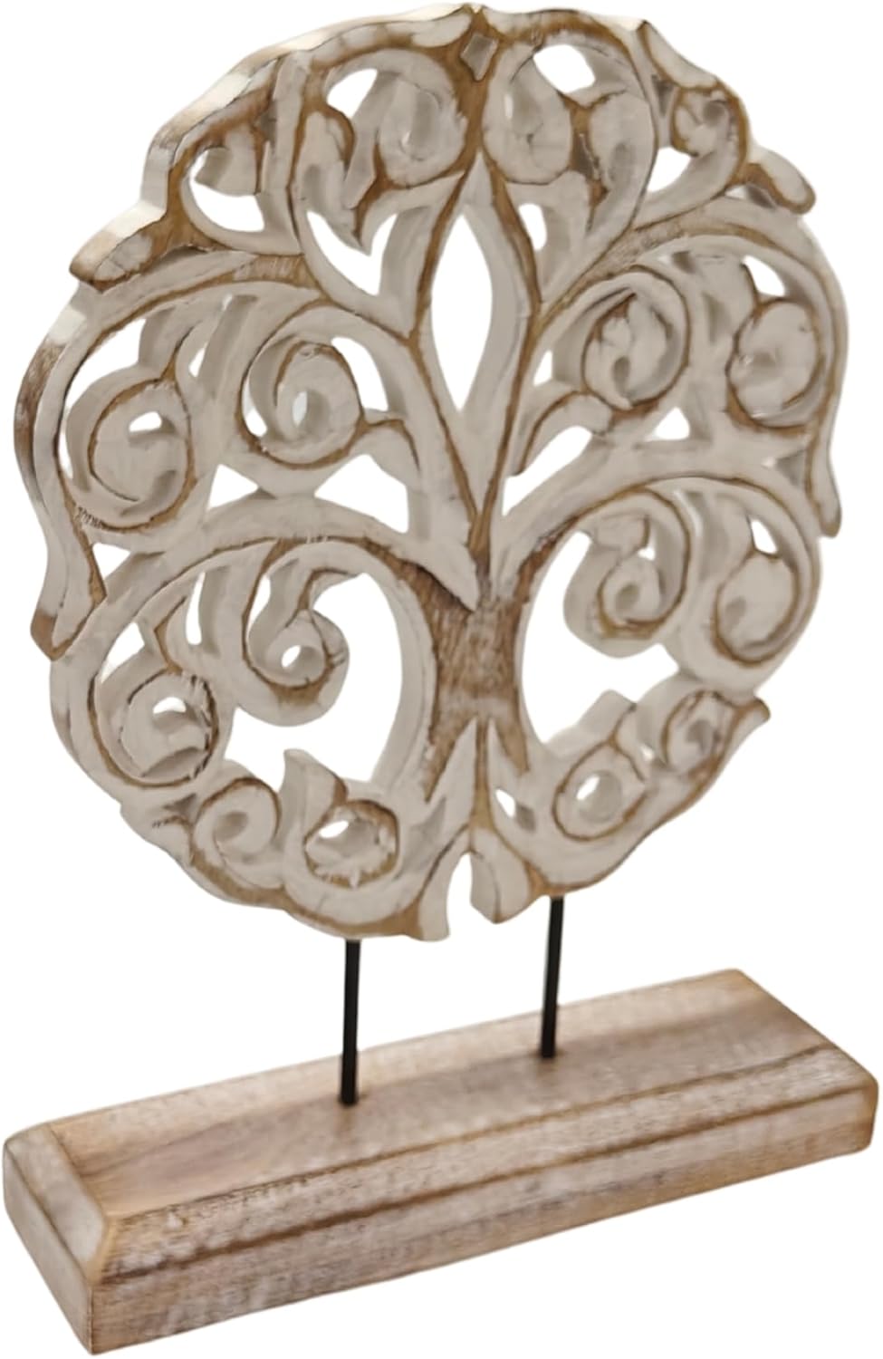VANIYA CRAFTS® Tree of Life Solid Wood Sculpture – Handmade Farmhouse Decor for Living Room, Shelf, Mantle, Entryway, Coffee Table, or Housewarming Gift (Antique White)