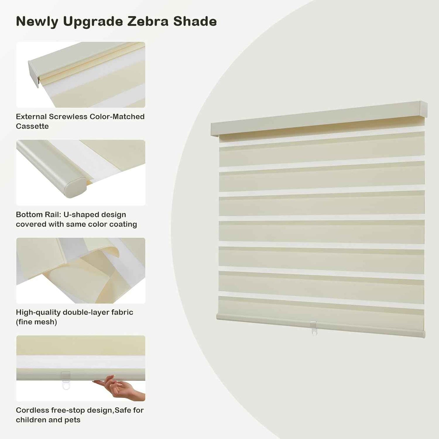 Cordless Zebra Blinds for Windows,Free-Stop Roller Zebra Shades,Light Filtering Blinds for Indoor windows with Upgraded Cassette,Pull Down Privacy Window Shades for Home (48" W x 72" H, Ivory)