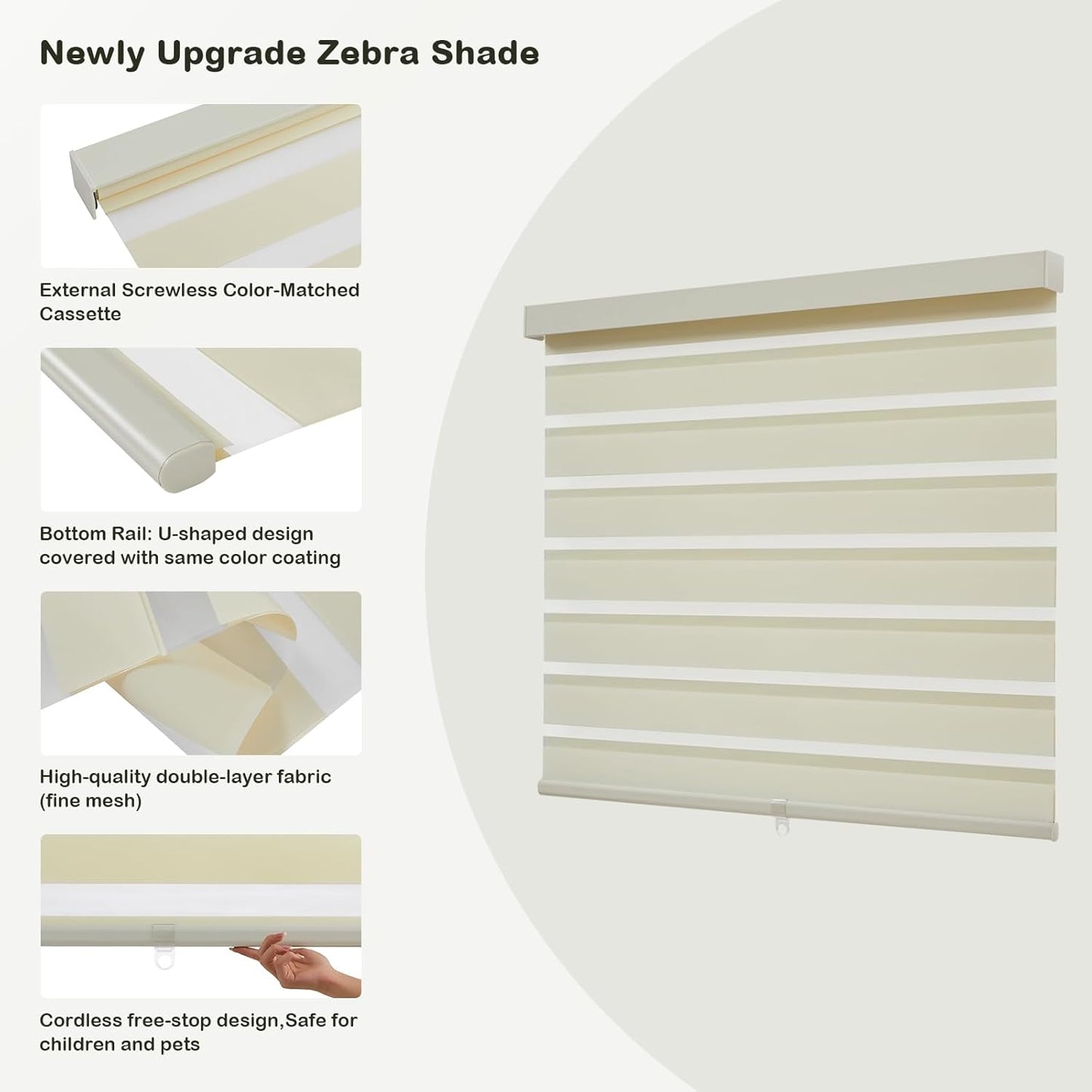 Cordless Zebra Blinds for Windows,Free-Stop Roller Zebra Shades,Light Filtering Blinds for Indoor windows with Upgraded Cassette,Pull Down Privacy Window Shades for Home (33" W x 72" H, Ivory)