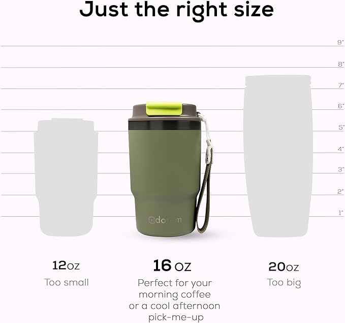 Insulated 16oz Stainless Steel Tumbler Mug Leakproof Double Walled Vacuum Thermal Coffee Cup with 2-in-1 Straw & Lid, Cupholder-Friendly Travel Mug for Hot & Cold Drinks (Olive Green)