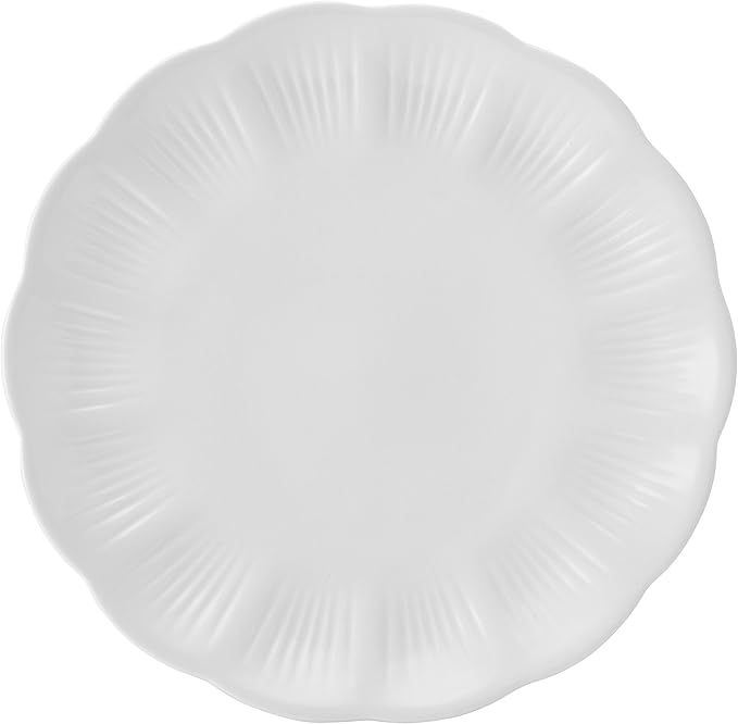 Mikasa Flora Scalloped Lightweight Chip Resistant Bone China 12 Piece Plate Bowl Dinnerware Set, Service for 4, White