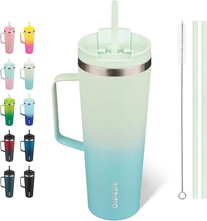 BJPKPK Insulated Tumbler with Handle, 26oz Insulated Tumblers with Lid and Straw, Stainless Steel Metal Water Bottles, Coffee Travel Mugs, Cups, Mint