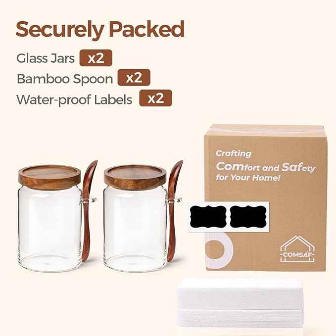 ComSaf of 2(0.8Qt) Glass Coffee Canister, Airtight Coffee Container with Spoon for Coffee Lovers to Store Whole Beans or Grounds, Coffee Jar Organize Coffee Bar & Office Tabletop