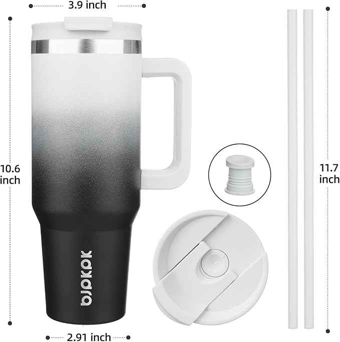 BJPKPK Insulated Tumblers With Handle And Straw 40 oz Stainless Steel Tumbler Cups With Lid,Day And Night