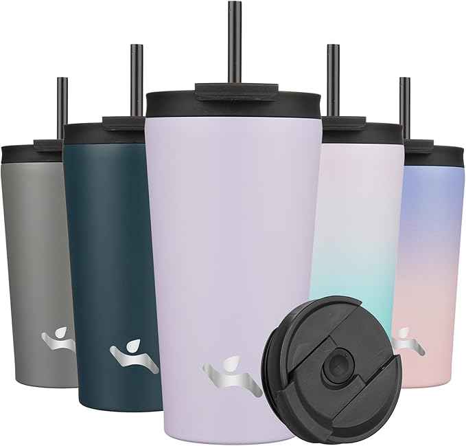 Konokyo 18 OZ Insulated Tumbler with Lid and 2 Straws Stainless Steel Water Bottle Vacuum Travel Mug Coffee Cup,Taro