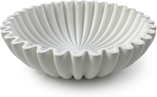 OAKOA Large Decorative Bowl - White Decorative Bowls for Home Decor - Organic Modern Home Decor Bowl - Concrete Ruffle Bowl Decor - Fluted Bowl - Scalloped Bowl