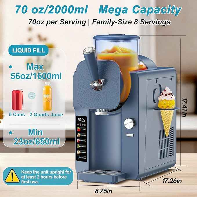 Ice Cream Maker, Slushie Machine for Home, Slushy Machine 70 oz Margarita Machine with 6 Preset Programs for Ice Cream, Milkshake, Cocktail, Frappés, 9-Level Adjustable Thickness, Navy Blue