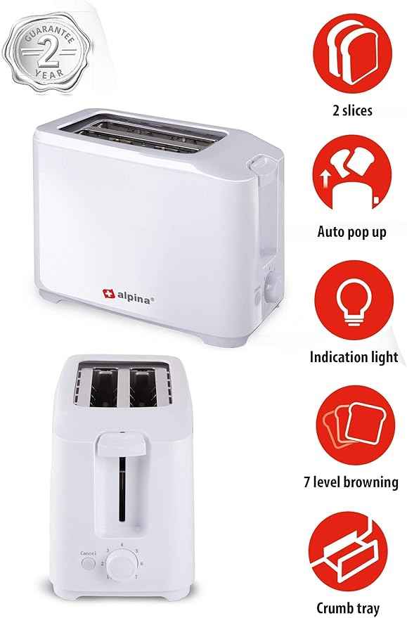 Alpina Toaster - 7 uprights - 2 discs - crumb compartment - 700 watt - white