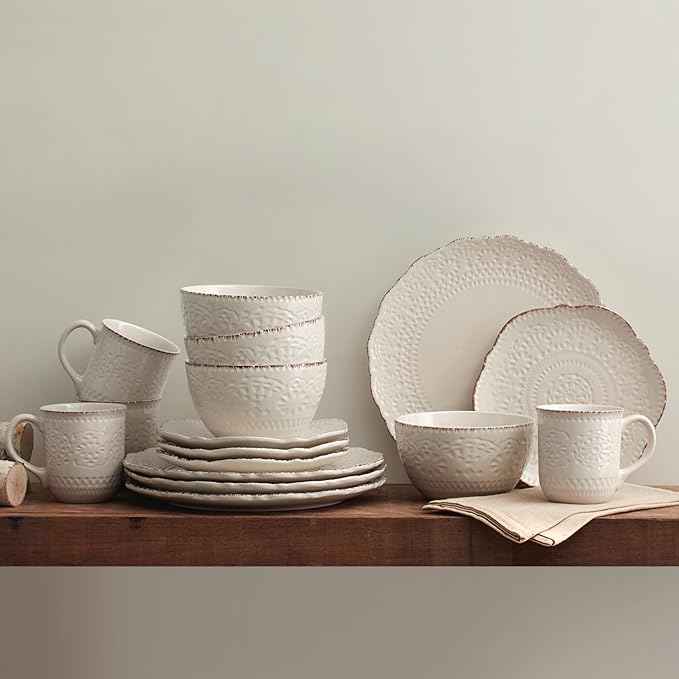 Pfaltzgraff Chateau Cream 16-Piece Stoneware Dinnerware Set, Service for 4, Off White
