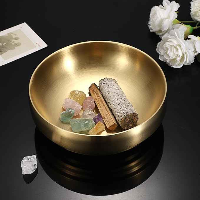 9.1 Inches Stainless Steel Bowl Decorative Key Bowl Golden Serving Bowl for Snack Fruit Dish Round Key Dish for Entryway Table Coffee Table Kitchen Counter