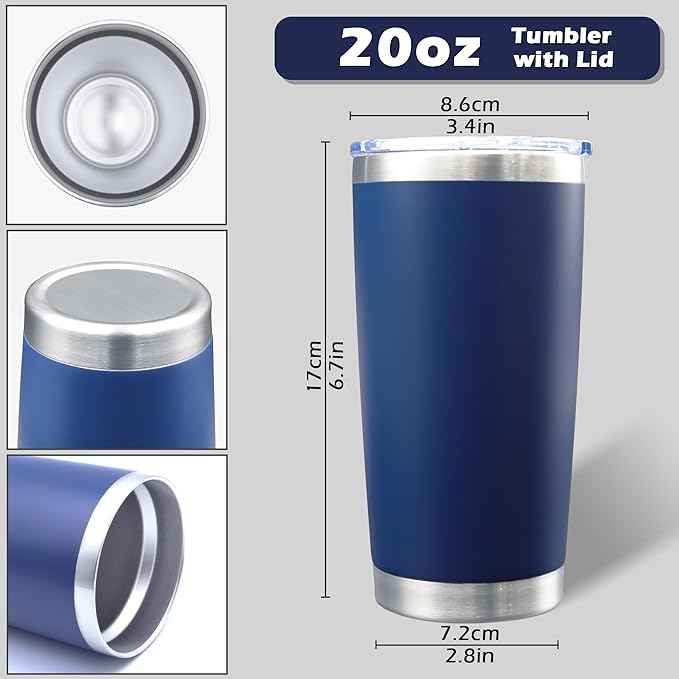 AIANJI 20oz Tumbler Bulk Stainless Steel Tumblers with Lid Vacuum Insulated Double Wall Travel Coffee Mug Powder Coated Tumbler Cup for Hot and Cold Drinks(Navy Blue, 6 pack)