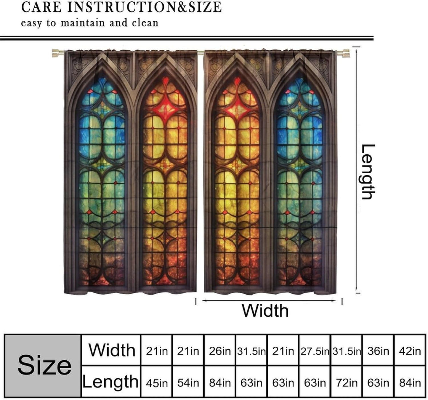 Stained Glass Curtains,Mid Century Vintage Style Abstract Art Home Decor Drapes for Bedroom Living Room Kitchen Window Treatment 2 Panels Set Total Size 42" W X 63" L Inch