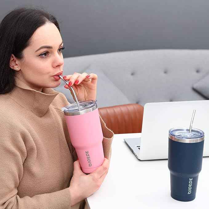 BJPKPK 30oz Tumbler Stainless Steel Double Wall Vacuum Insulated Mug with Straw and Lid for Women and Men,Lavender Green