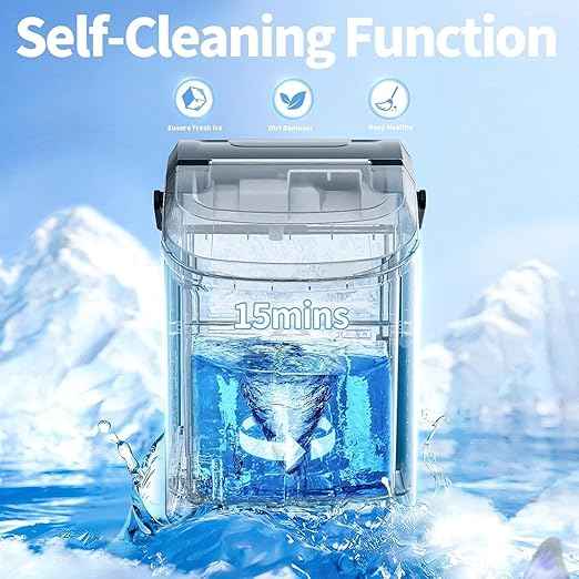 Antarctic Star Nugget Ice Maker Countertop, 34 lbs/Day Pellet Ice Machine with Self-Cleaning, Fast Ice Ready in 10 Minutes, Portable Ice Maker with Handle for Home, Office, RV, Camping(Black)