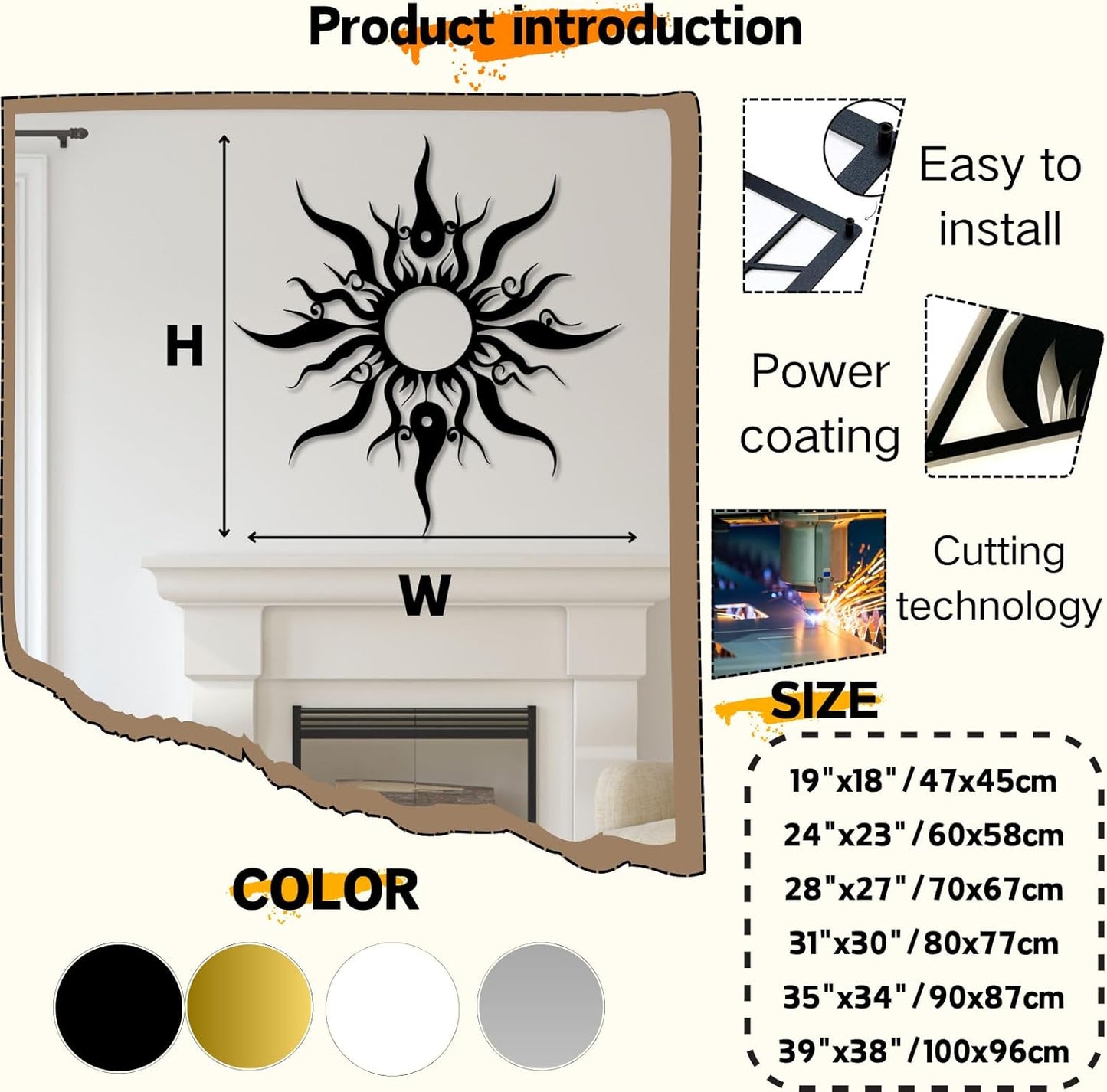 Hotuijxca Metal Wacky Sun Wall Art, Wacky Sun Metal Decor for Livingroom, Bedroom (White, 28"x27"/70x67cm, metal wall art)