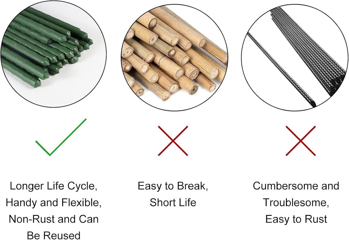 Garden Plant Stakes 57 Inch (Approx 5Ft) Steel Plant Stick Support, 25 Pack Tomato Stakes for Growing Climbing Plants, Potted Plants, Tomatoes, Trees, Cucumber, Beans, Fences Poles