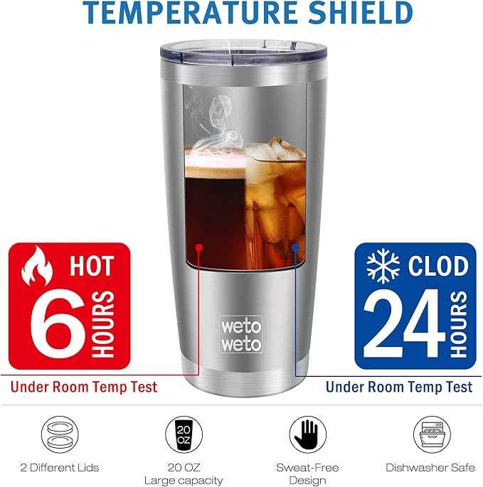 WETOWETO 20oz Tumbler, Stainless Steel Vacuum Insulated Coffee Travel Mug, Double Wall Powder Coated Insulated Coffee Mug Travel Mug with Lid Thermal Cup for Outdoor, Stainless steel, 6 Pack