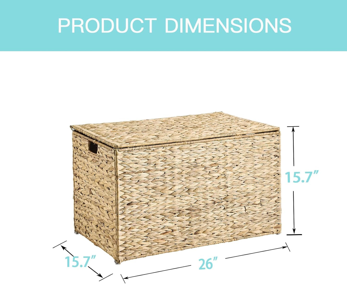 Water Hyacinth Storage Basket with Lid, 27.7 Gallon (105L) Blanket Storage Basket with Handles, Woven Storage Bin, Foldable, Metal Frame, for Bedroom, Laundry Room, Natural