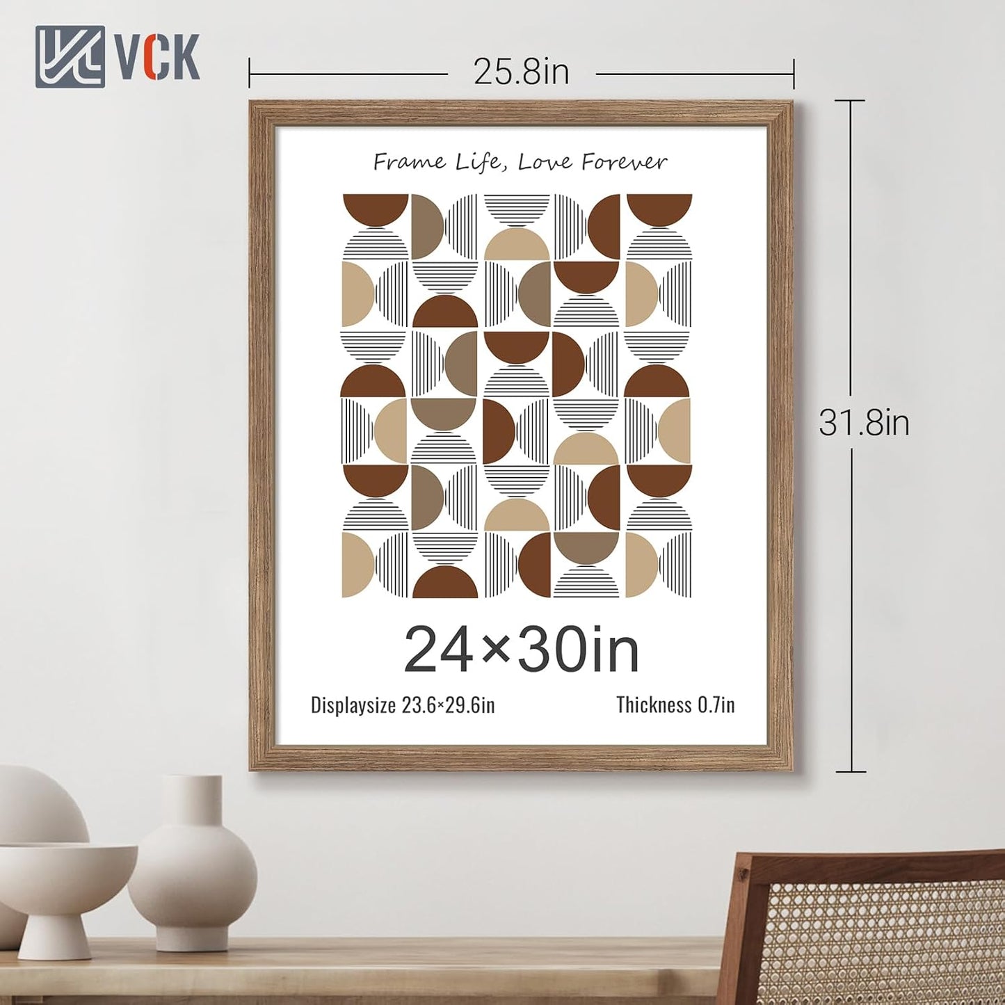 VCK 24x30 Poster Frame 3 Pack, Brown Walnut Wood Picture Frame, Exclusive Wood Grain, Wall Mounting Hanging