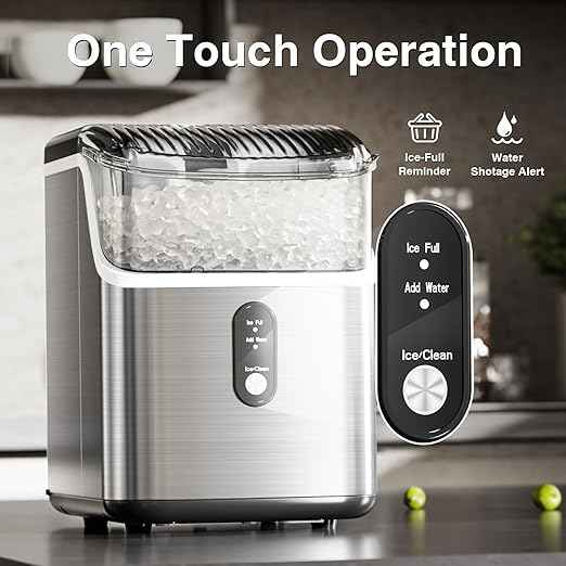 Antarctic Star Nugget Ice Maker Countertop, Chewable Nugget Ice Machine with Automatic Cleaning, Fast Ice Making 34Lbs/24H, One Click Operation for Party/Home/Bar/RV (Stainless Steel Silver)