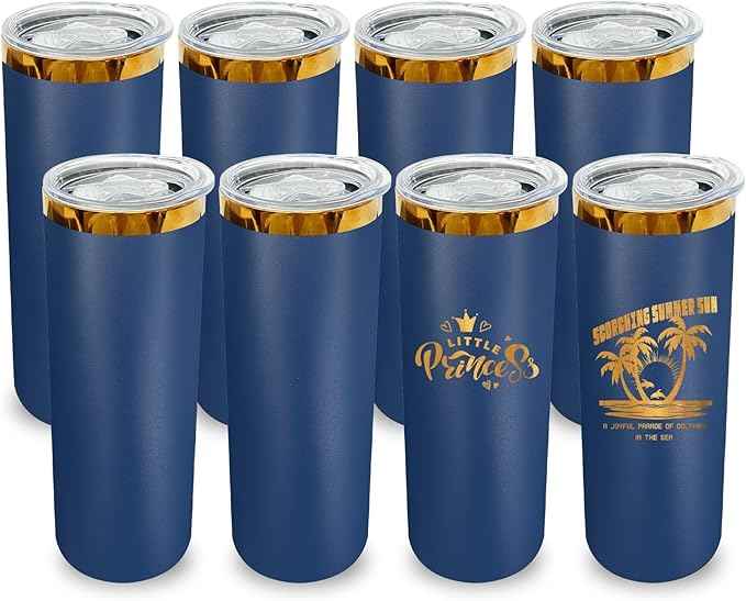 20 oz Skinny Tumblers Stainless Steel Tumbler with Lid and Straw Double Wall Vacuum Insulated Coffee Mug 20oz Powder Coated Cup for Hot and Cold Drinks(Navy,8 pack)