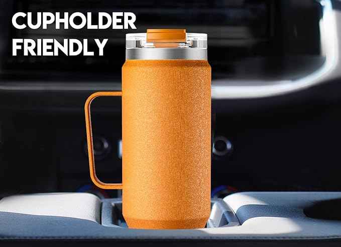 Meoky 40oz Tumbler with Handle, Stainless Steel Travel Mug with 2-in-1 Straw and Sip Lid, Vacuum Insulated Coffee Mug, 100% Leak Proof, Keeps Cold for 34 Hours or Hot for 10 Hours (Maple)