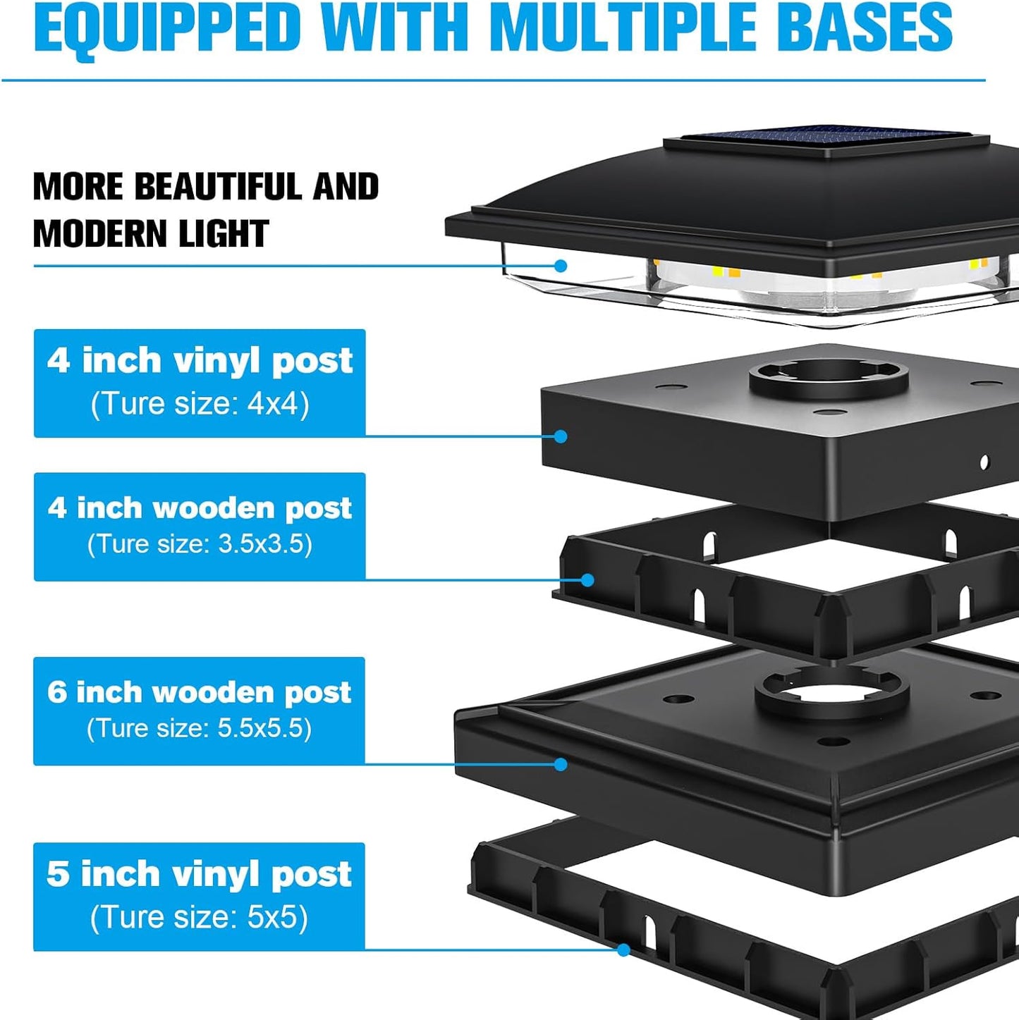 VOLISUN Solar Post Cap Light Outdoor Waterproof 16pack,Solar Fence - Post Lights for 4x4 5x5 6x6 Wooden/Vinyl Post,Black Deck Cap Light Solar Powered with Warm White for Garden/Patio/Porch