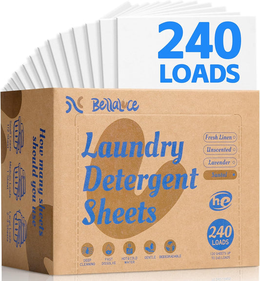 Laundry Detergent Sheets - 240 Loads Boys Santal Laundry Sheets for Dorm,College,Home,Hotel,Apartment,Camping,Cruise,Road Trip,Beach Vacation,Backpack,Small Space, Family School Travel Essentials