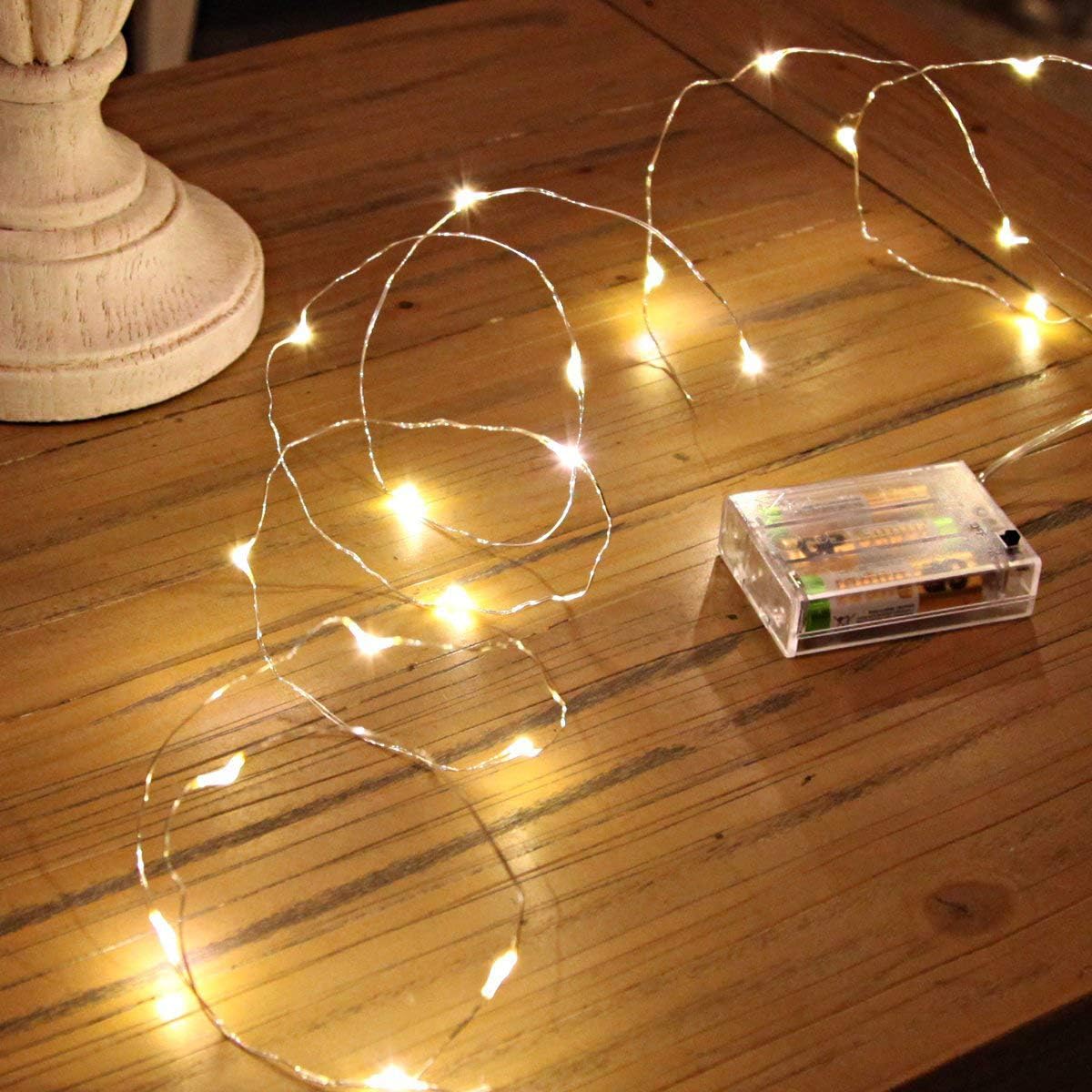 Led Fairy Lights Battery Operated, 1 Pack Mini Battery Powered Copper Wire Starry Fairy Lights for Bedroom, Christmas, Parties, Wedding, Centerpiece, Decoration (5m/16ft Warm White)