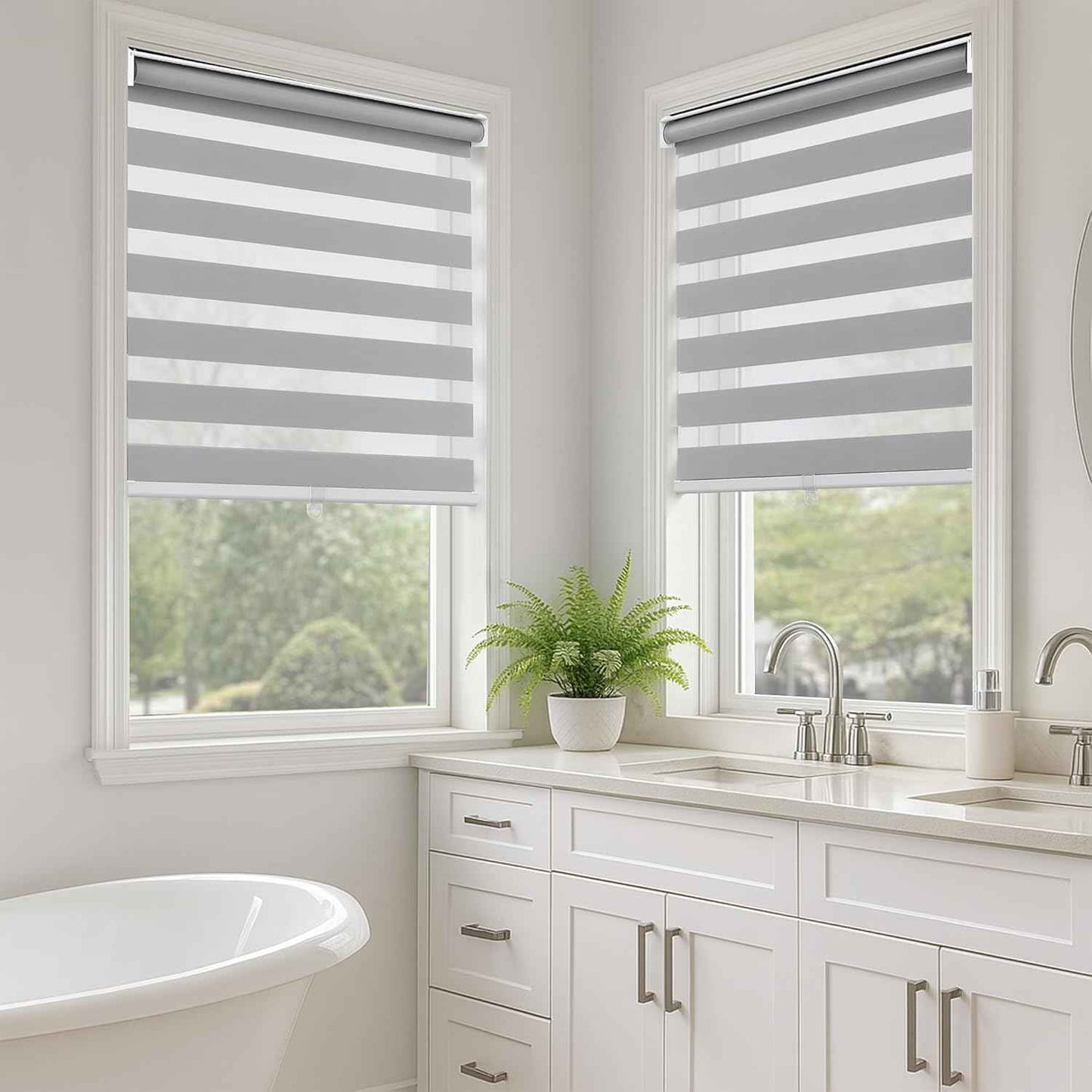 Zebra Blinds, Cordless Blinds for Windows, Roller Shades, Double Layered, Sheer Privacy or Light Filtering Shades for Day and Night, Window Blinds for Home, Office, 34W X 64H, White