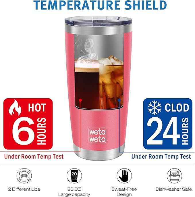 WETOWETO 20oz Tumbler with 2 lids and 2 straws, Stainless Steel Vacuum Insulated Water Coffee Tumbler Cup with Handle, Double Wall Powder Coated Travel Mug Thermal Cup (Watermelon Red, 1 Pack)