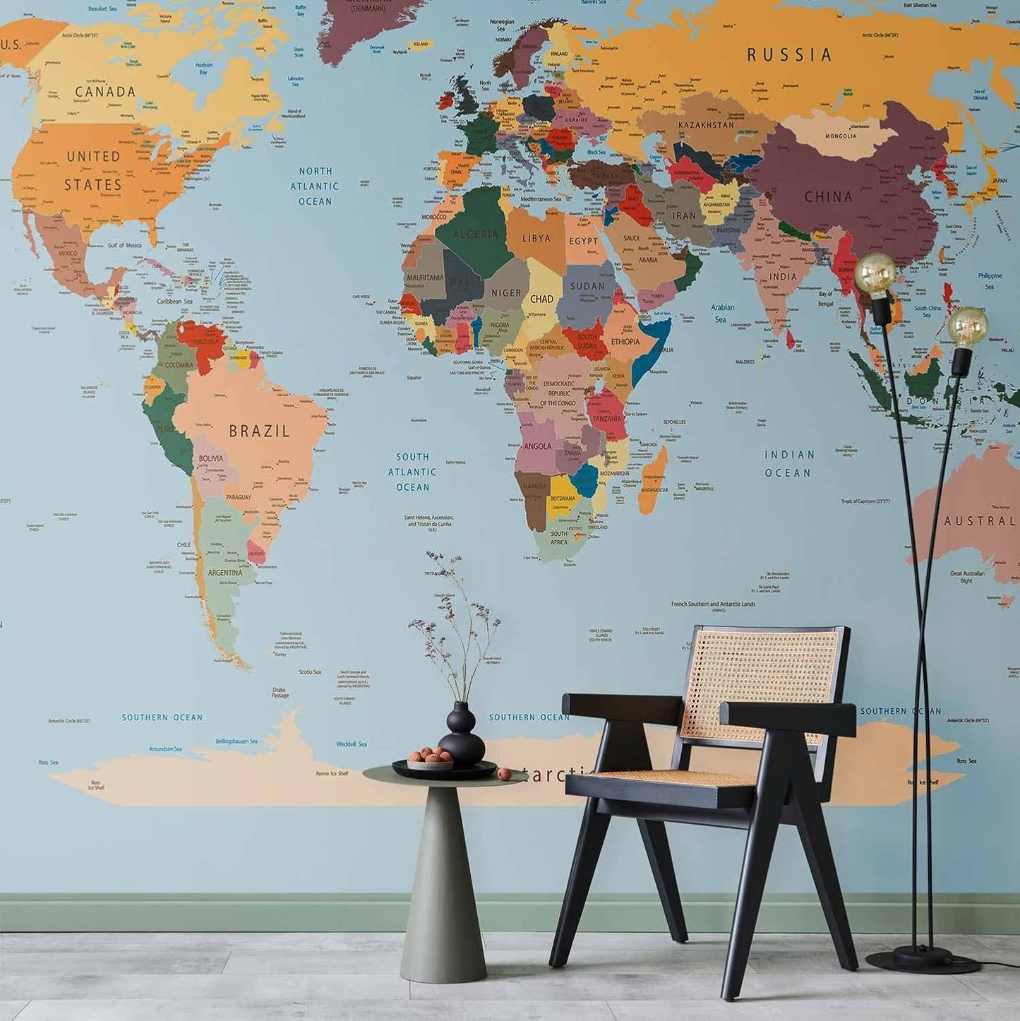 artgeist Premium Wall Mural World Map 98x69 in - XXL Non-Woven Wallpaper Fleece Wall Decor Photo Print Picture Image Design Home Map of The World k-B-0001-a-c