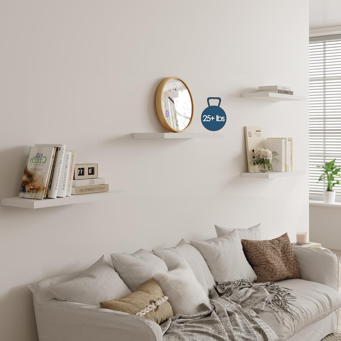 Wall Shelf Set of 2, White Floating Shelves 36 in W x 10 in D x 1 in H, Wooden Floating Wall Shelf with Invisible Brackets for Living Room/Bedroom/Bathroom/Kitchen Storage and Decor