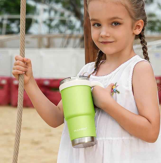 24oz Hygienic Insulated Tumbler with Handle —100% Leakproof Lid with Removable Spout & Straw, Reinforced Vacuum-Protection Base, Cup Holder Friendly, for Travel,Office & School-Key Lime