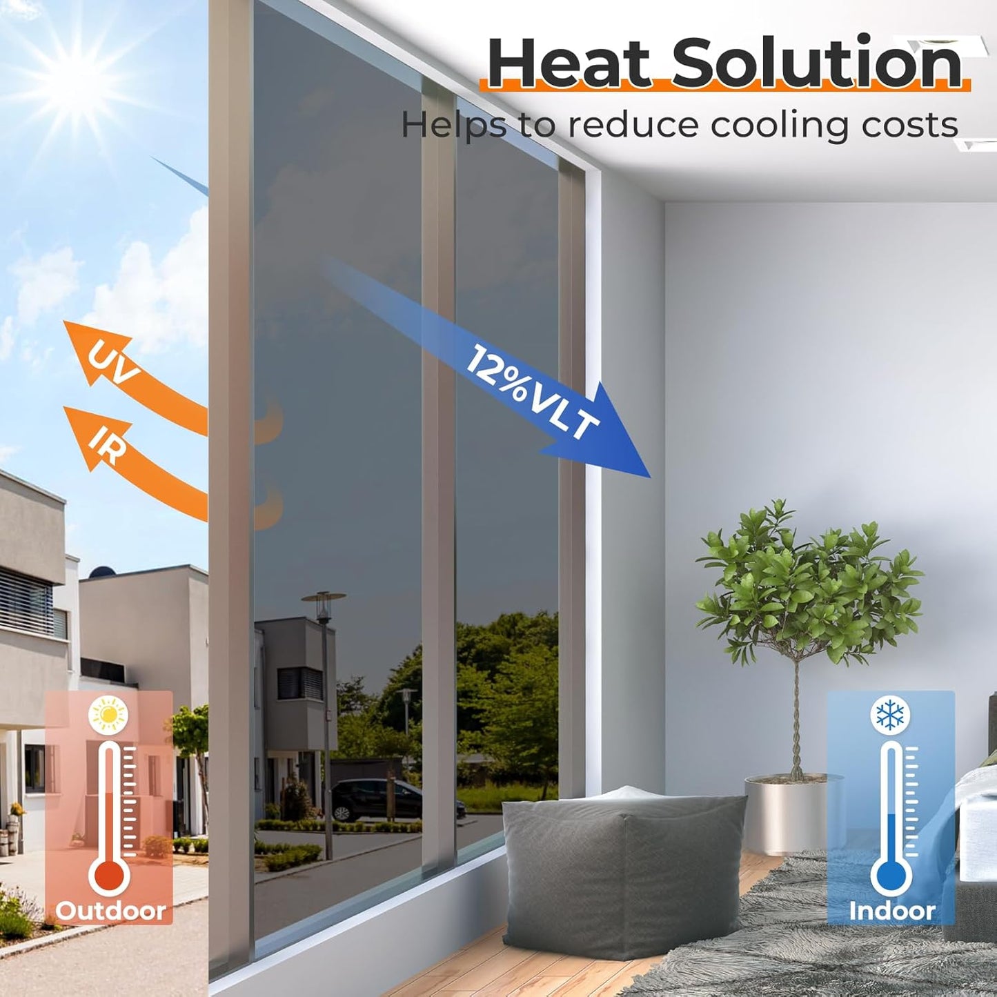 DOWELL Window Privacy Film, One Way Window Tint for Home, Static Cling Anti UV Sun Blocking Reflective Mirror Film, Heat Control See Out Not in Glass Tinting, Black Silver, 35.4" x 78.7"