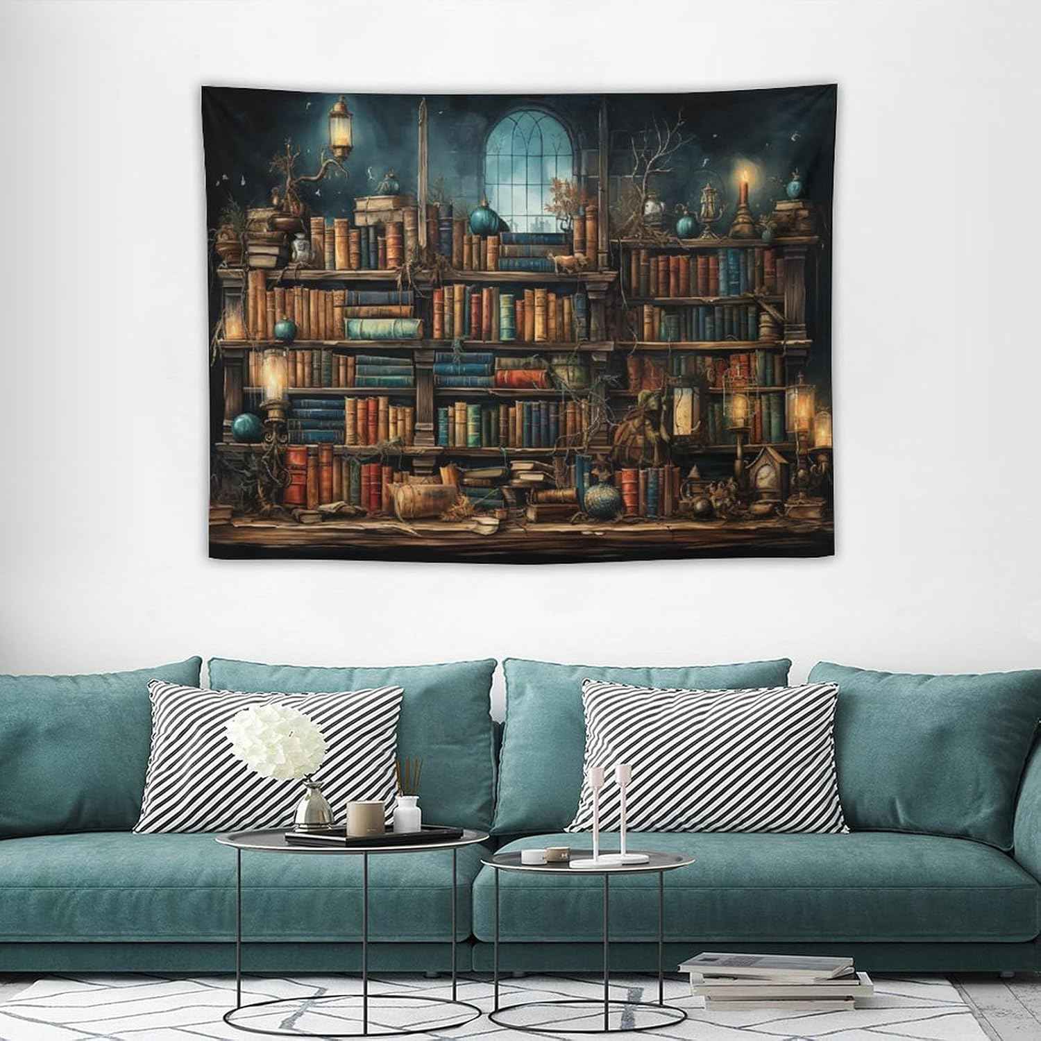 Retro Bookshelf Tapestry Vintage Library Wall Hanging Tapestries,Old Books on Shelf Classical Study Room Student Study College Dorm Bedroom Living Room 40"x30"