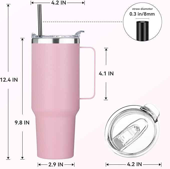 HASLE OUTFITTERS 40 oz Stainless Steel Tumbler with Handle, Vacuum Insulated Tumblers Bulk, Reusable Double Wall Travel Coffee Mug, Durable Powder Coated Water Bottle(Pink, 1)