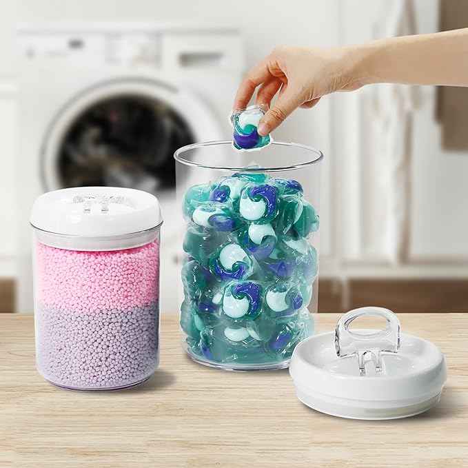 Felli Flip Tite Storage Container with Lid 6" ROUND Airtight Ring Lock Top, Plastic Canister Jar for Flour Sugar Rice Protein Powder Coffee Cracker Kitchen Pantry Organizer (6" Round Nest-M 2pk)