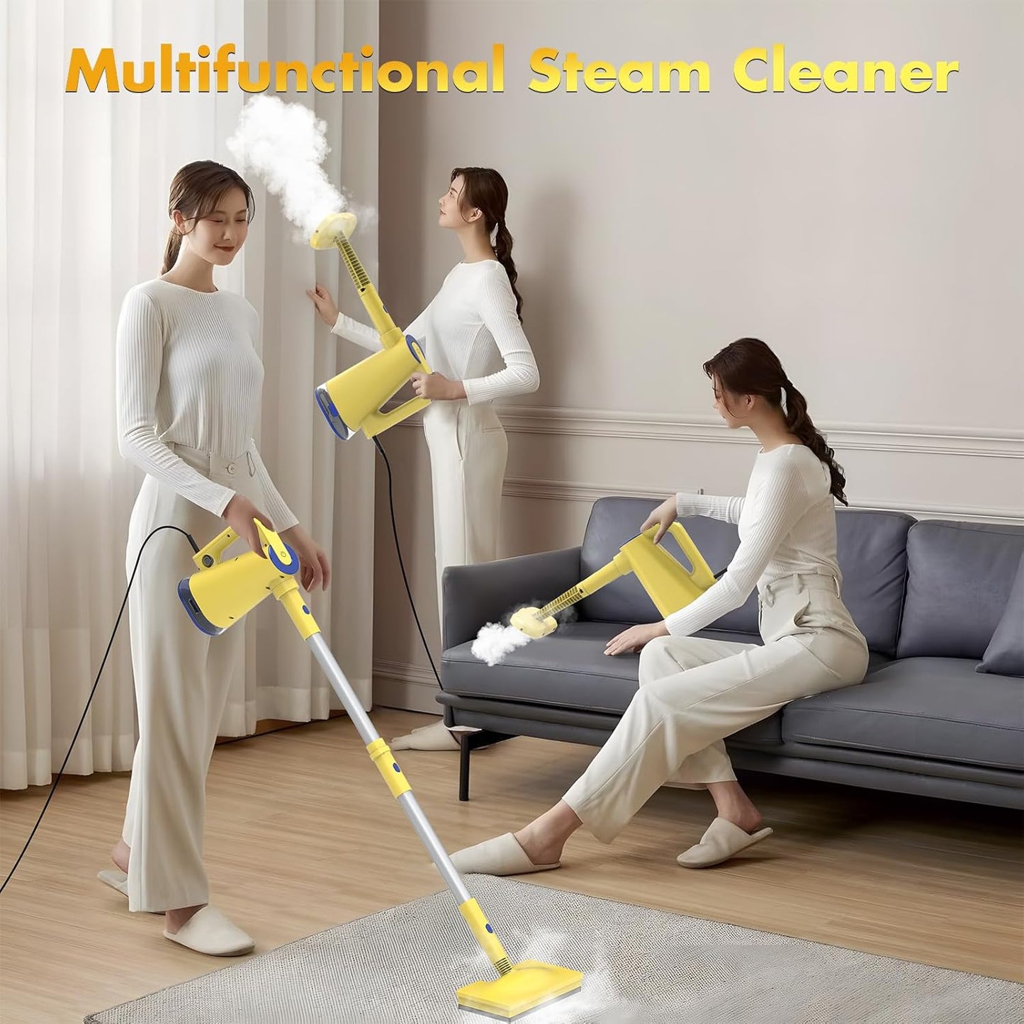 Steam Mop with Detachable Handheld Steam Cleaner for Home Cleaning,13OZ Water Tank,with Handheld 6-in-1 Multi-function Attachments for Hardwood Floors,Clothes,Windows,Tiles Grout and Furniture