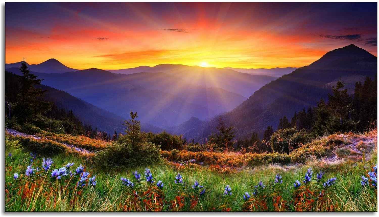 Bdzxfqwe Canvas Wall Art Sunset Mountain Landscape Prints Posters Pictures Printing Office Living Room Bedroom Decor With Framed20 x12