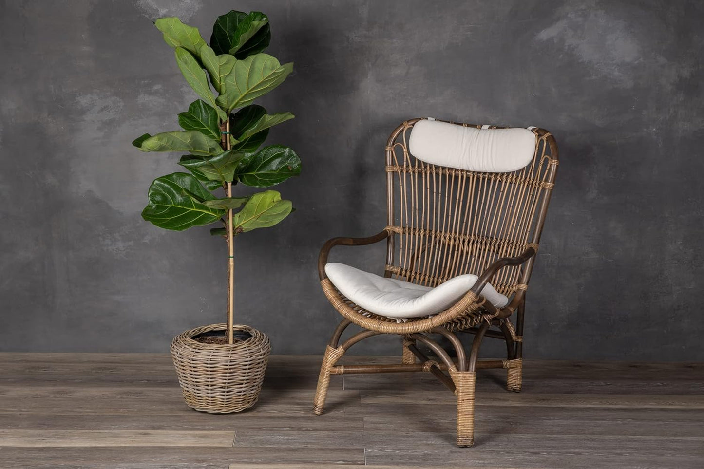 Rattan Kobo Indoor Outdoor Planter Basket with Plastic Pot Medium 35 Gallon Soil Capacity