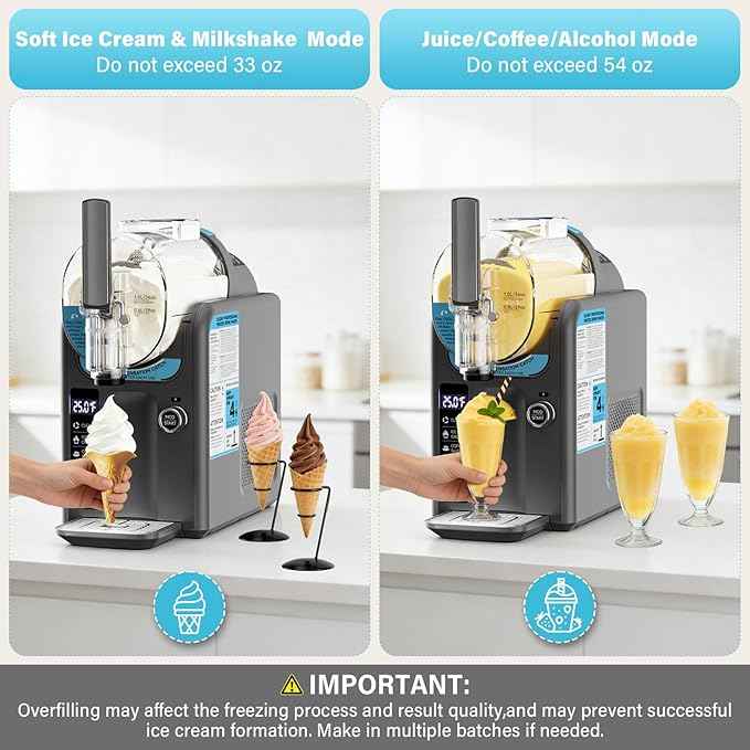 Ice Cream Machine Slushie Machine for Home - Slushy Machine Maker Frozen Drink Maker No Ice Needed Self Cleaning, 5 Preset for Soft Serve Ice Cream, Slushie, Margarita, Frappés, Milkshake