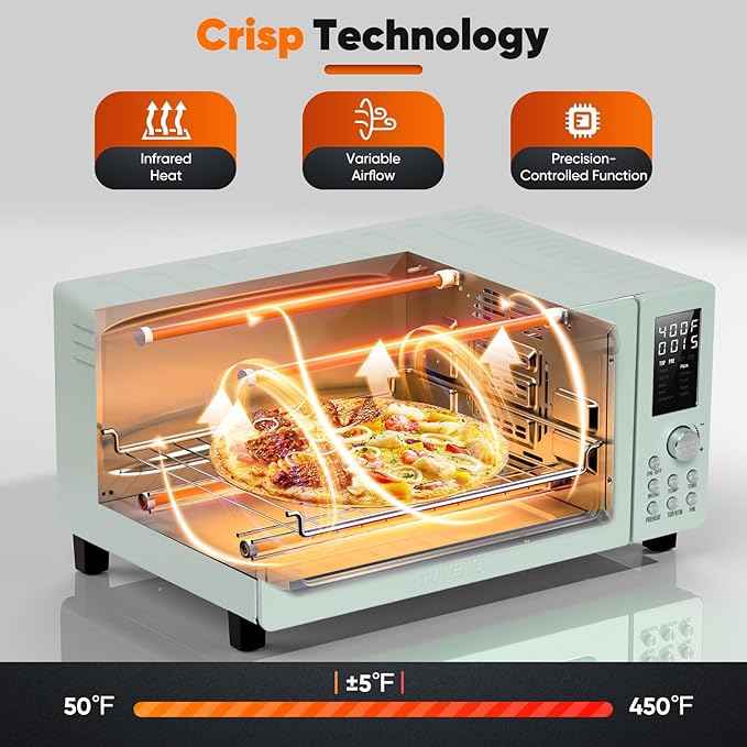 Nuwave Bravo Pro Smart 21QT Toaster Oven Air Fryer Combo, Convection Oven Countertop, 10 functions all in 1, with even & quick crisp technology, 50-450°F, 1800W, Mint Green