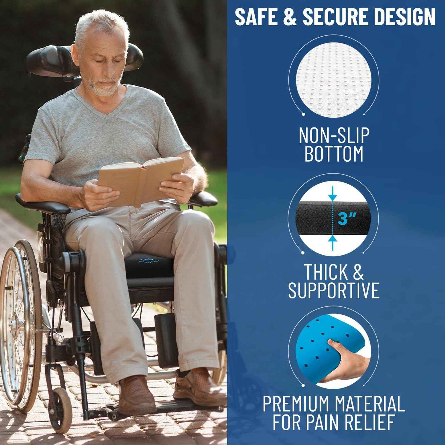 Everlasting Comfort Ventilated Wheelchair Cushions for Pressure Relief - Gel Memory Foam Wheel Chair Seat Cushion Pad for Seniors and Adults & Pain Relief - Soft Non-Slip Cover - Office Accessories