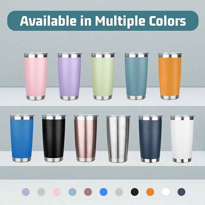 20 oz Tumbler with Lids and Straws, Stainless Steel Insulated Travel Coffee Mug, Double Wall Vacuum Insulated Tumblers, Powder Coated Coffee Tumbler for Cold & Hot Drinks (Mix Color-8, 4 Pack)