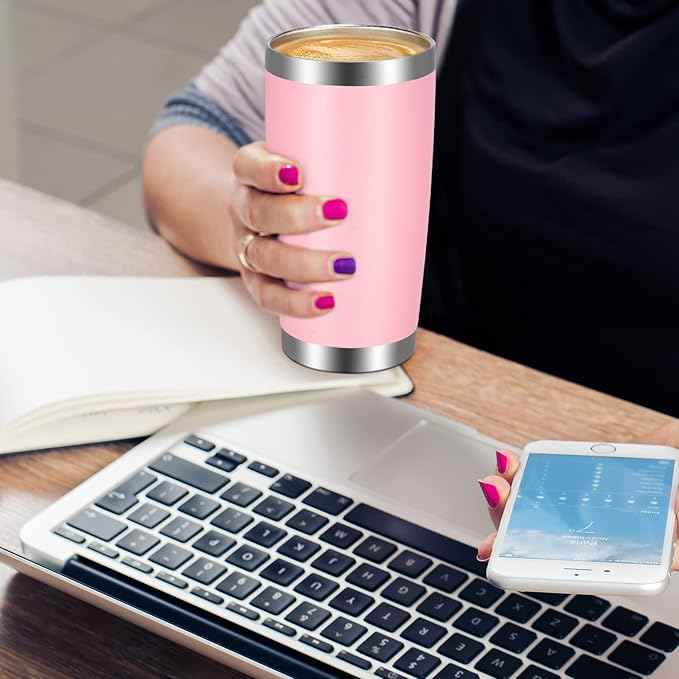 VEGOND 20oz Tumbler with Lid and Straw Stainless Steel Tumbler Cup Vacuum Insulated Double Wall Travel Coffee Mug Powder Coated Coffee Cup, Pink, 1 Pack