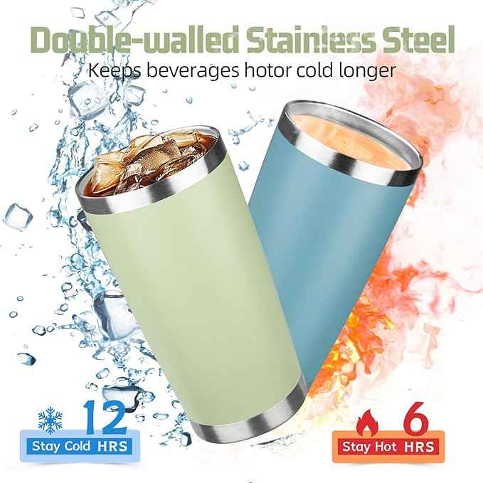 20 oz Tumbler with Lids and Straws, Stainless Steel Insulated Travel Coffee Mug, Double Wall Vacuum Insulated Tumblers, Powder Coated Coffee Tumbler for Cold & Hot Drinks (Mix Color-1)