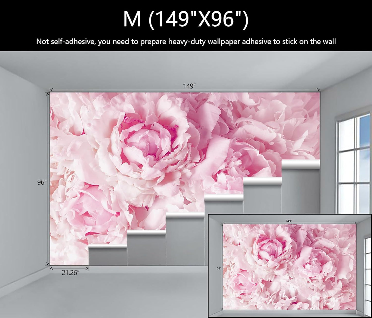 WFBHUA-Pink Floral Wallpaper Mural Peony Flower Wallpaper for Girls Bedroom Wall Murals(Not Peel and Stick)