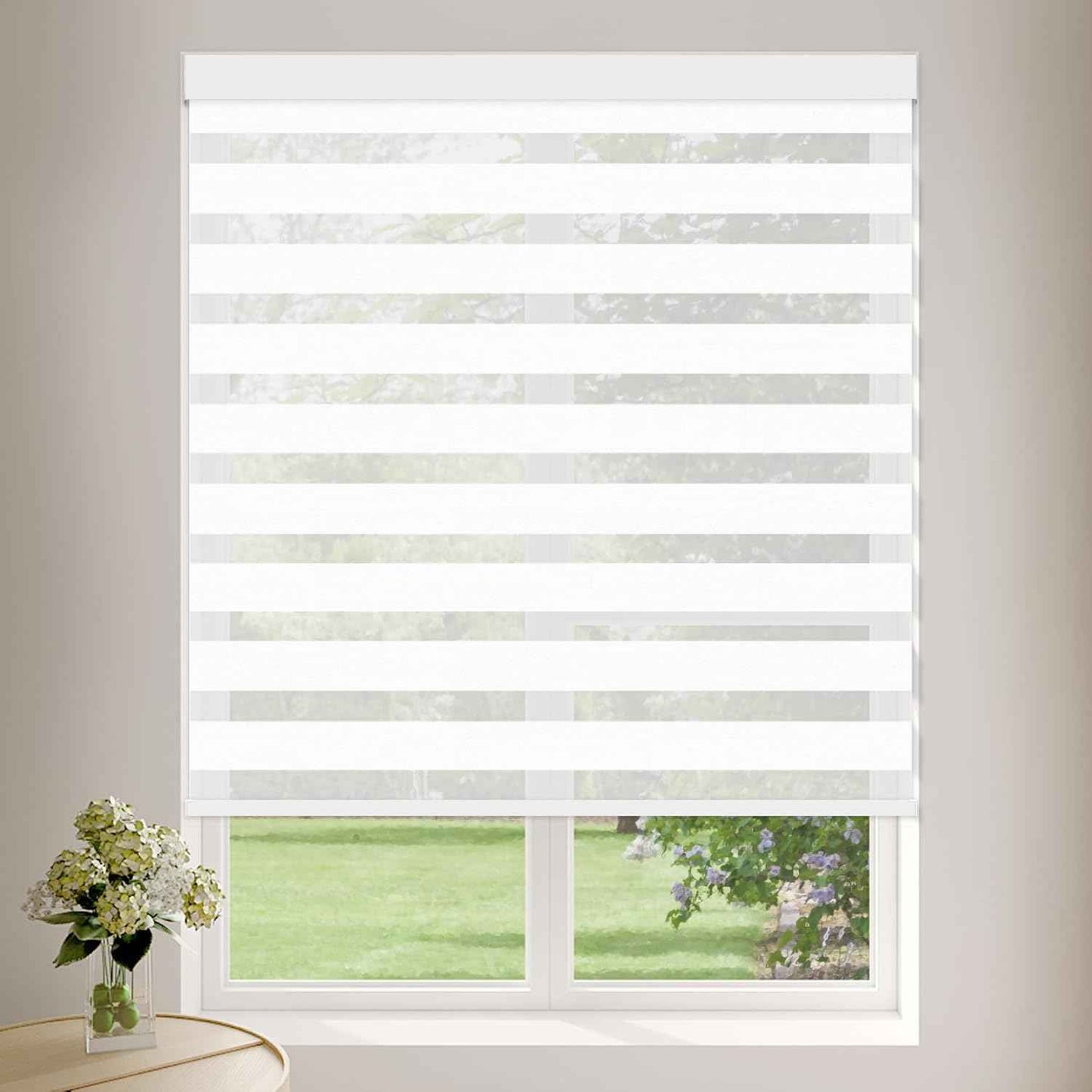 Cordless Zebra Blinds for Windows (35" W X 72" H, White) Free-Stop Zebra Roller Shades Dual Layer Light Filtering Privacy for Day and Night, Light Control for Home, Bedroom, Office