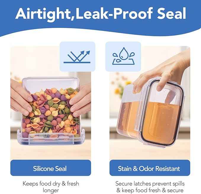 9 PCS Airtight Food Storage Containers with Lids, BPA Free Clear Plastic Kitchen and Pantry Organization and Storage Set for Flour, Sugar, Cereal, Pasta, Includes 9 Labels and Marker